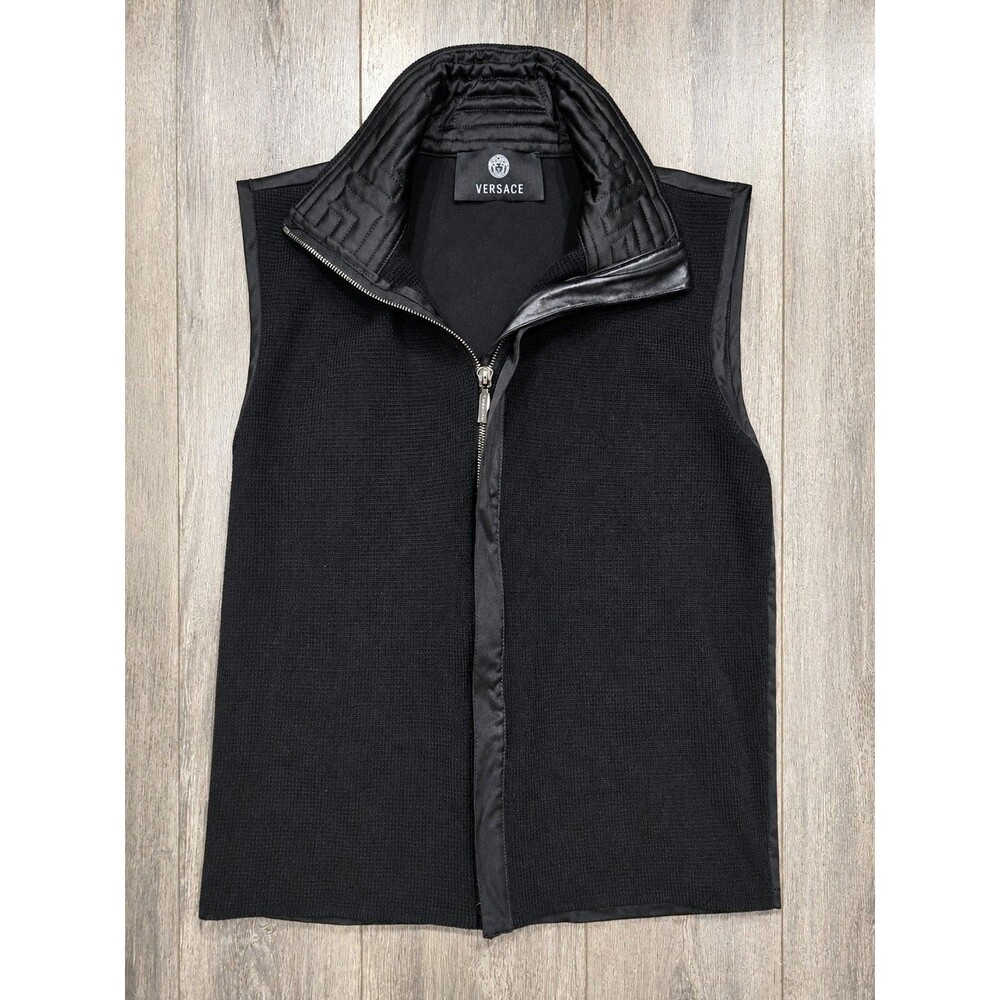 Versace Black Knit Zip Vest IT 50 US L Medusa Trim Made in Italy Men's Luxury